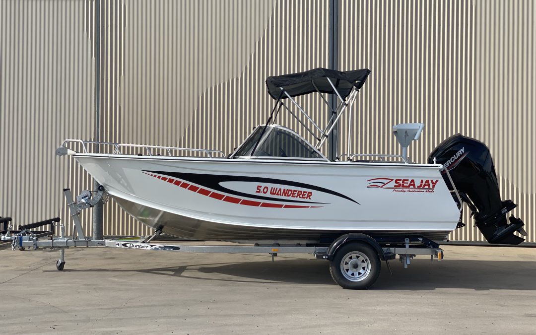 2022 SEAJAY 5.0 WANDERER DUNBIER LOADER PRO TRAILER MERCURY 100HP BIMINI FITTED